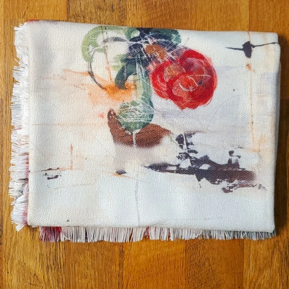Melissa Lyons A Rose is a Rose Soft Lightweight Fringe Blanket‎ Off White Floral